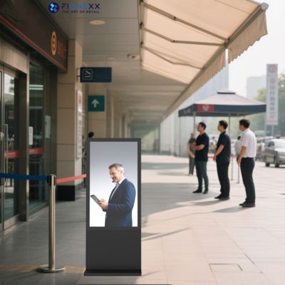 よい価格 黒いAndroid屋外ファンレス垂直デジタルトーテムカスタマイズされた材料屋外ディスプレイ画面屋外デジタルサイネージ オンライン